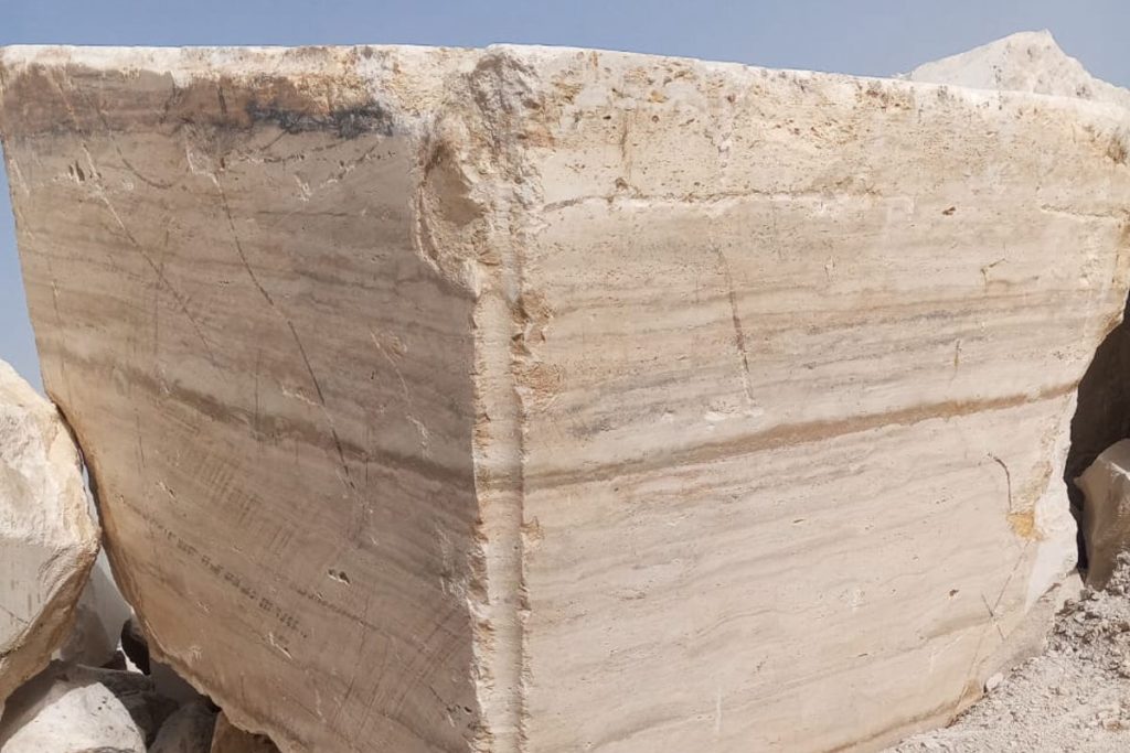 Raw travertine stone block from Balochistan quarry