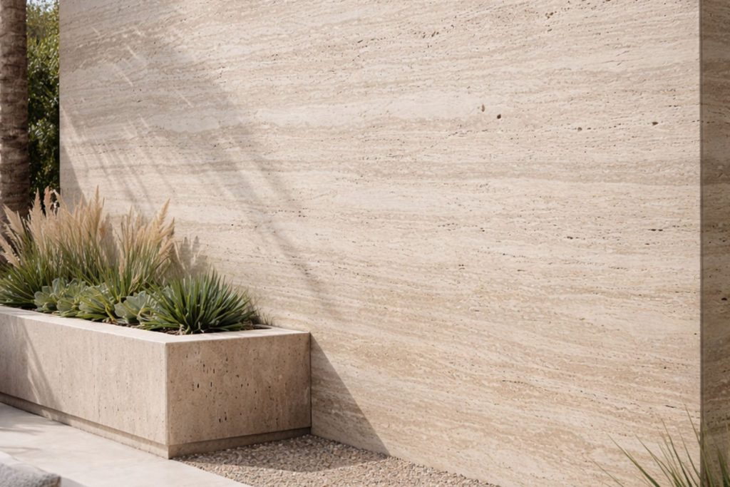 Travertine stone used as elegant wall cladding in luxury villa interior