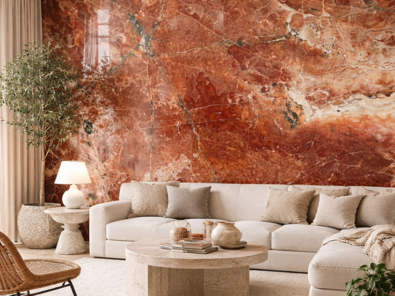 Honey Onyx marble wall cladding in modern Oman home