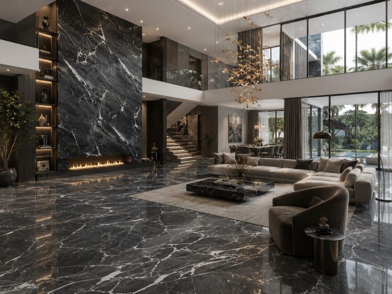 Black and white marble luxury interior design for villas in Oman and GCC