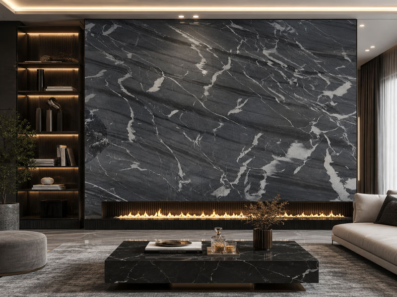 Luxury black and white marble feature wall design for modern interiors and hotels