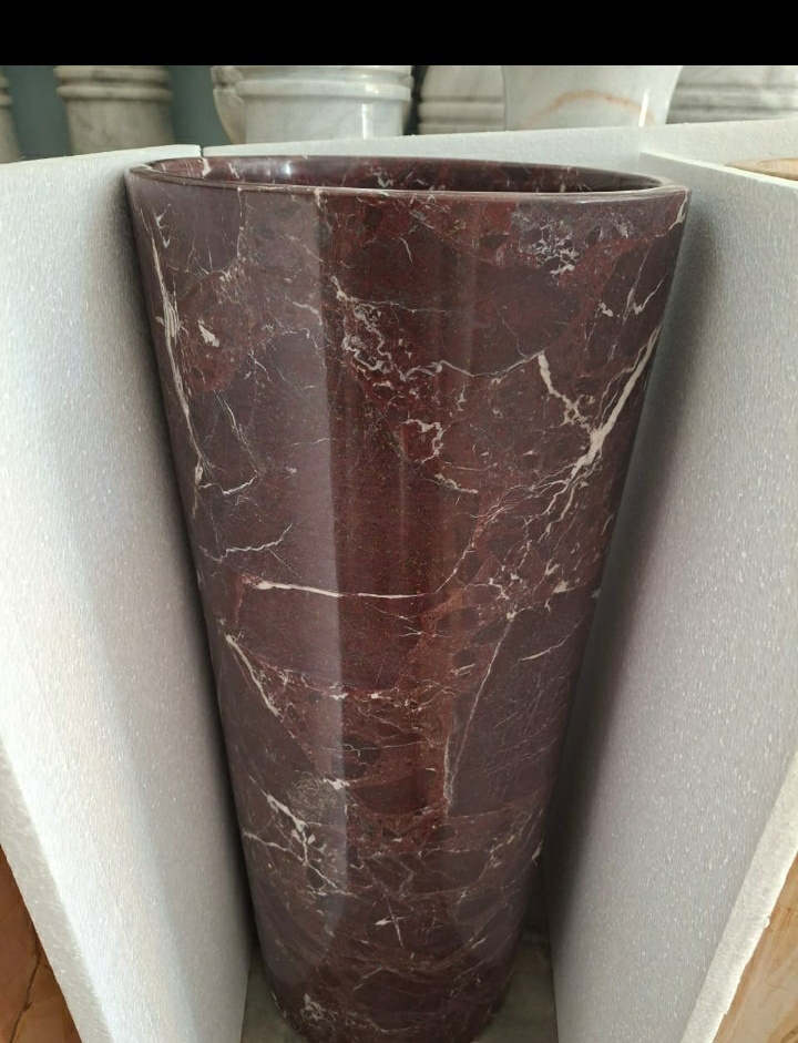 Red Zebra marble pedestal sink for luxury bathroom